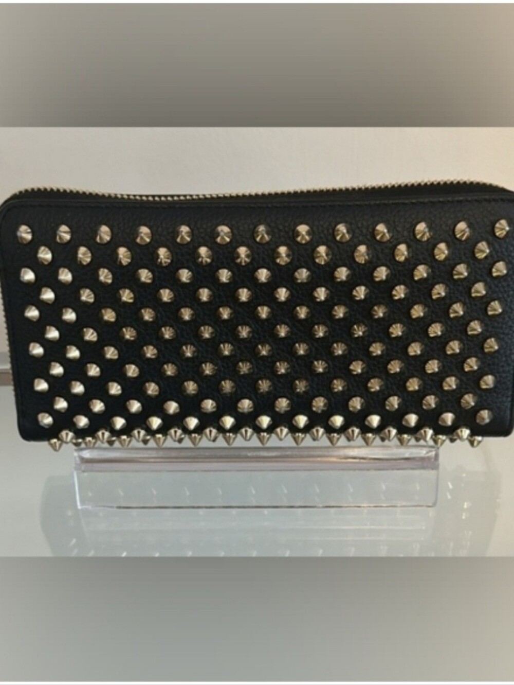 Christian Louboutin Panettone Spiked Zip Around Wallet Black Red Gold - Picture 4 of 13